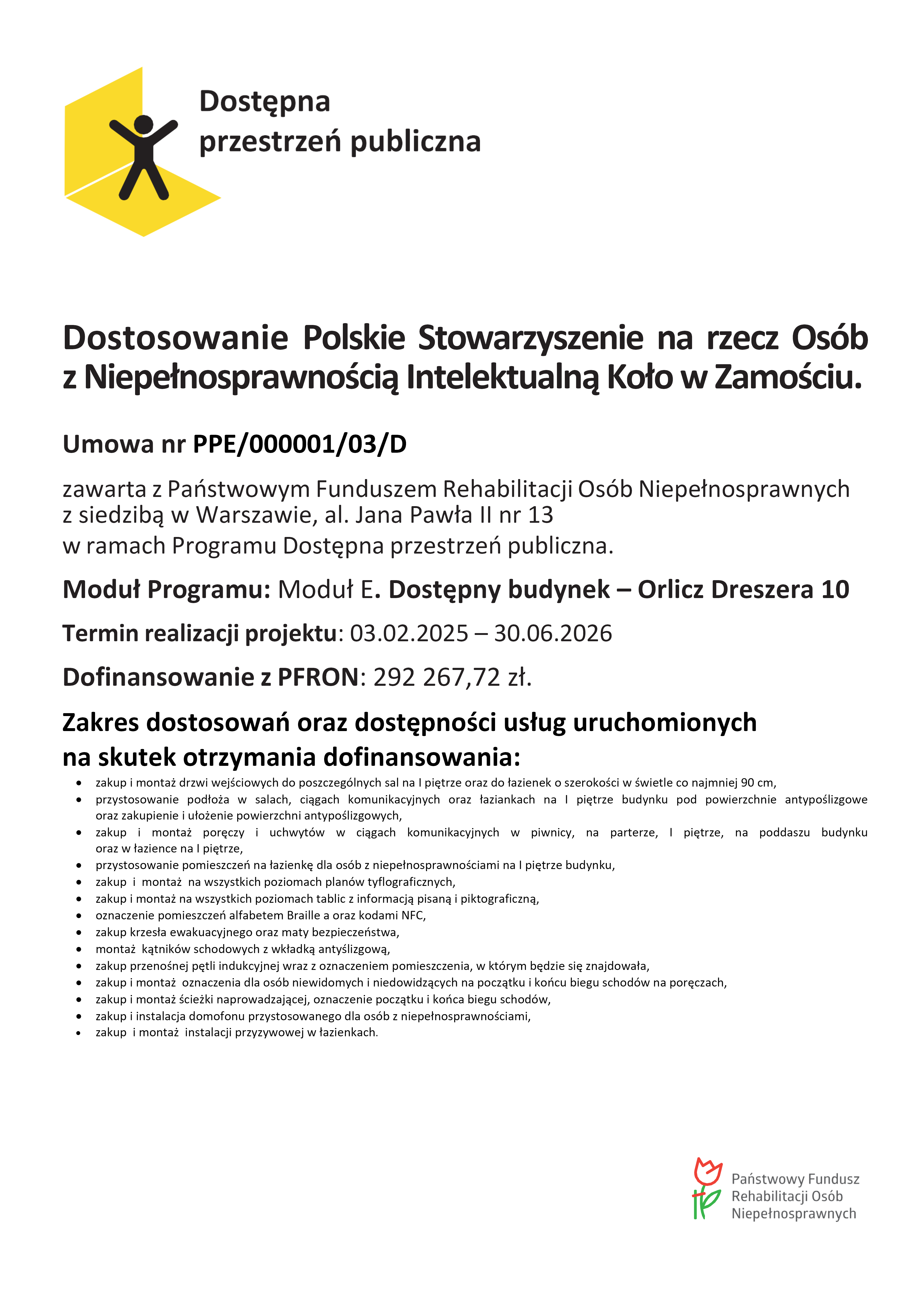 Plakat promujący przekazywanie 1,5% podatku na współfinansowanie remontu sal budynku PSONI, zbiórka na rok 2025